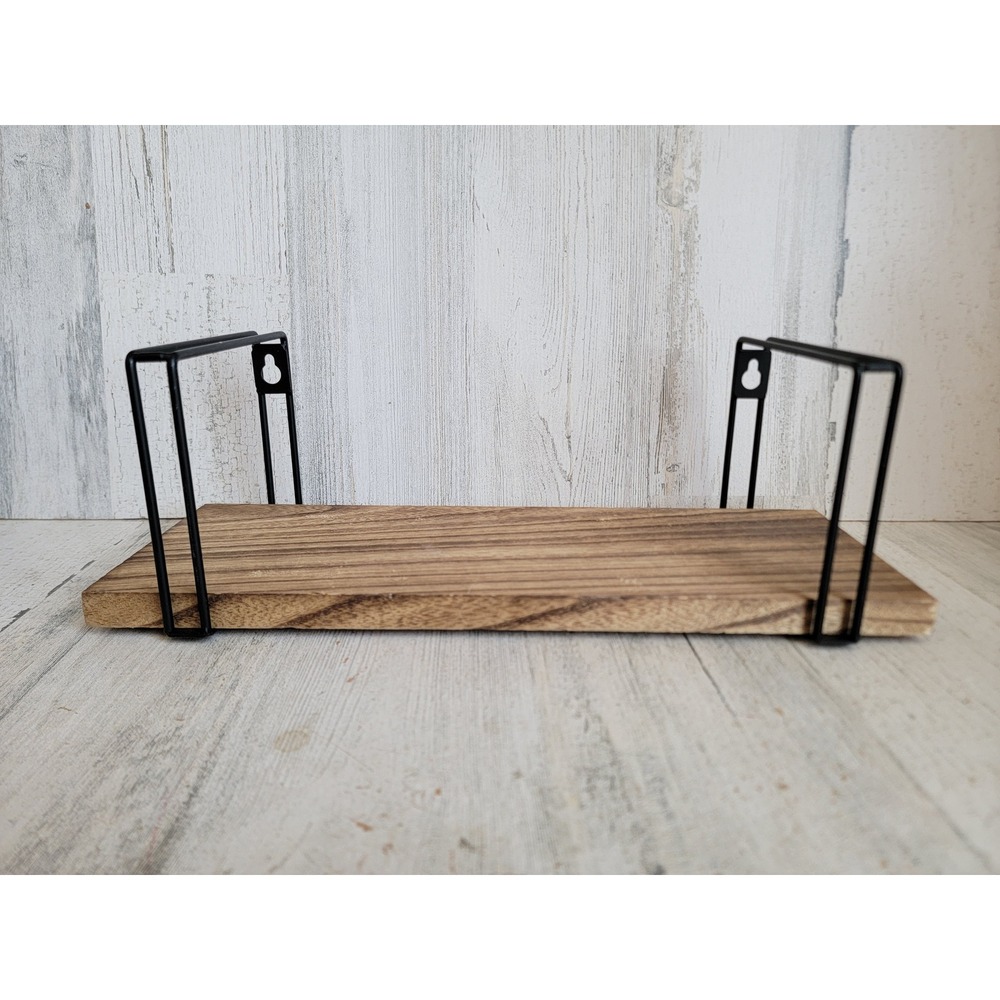 Unique wooden floating black wire shelf figure sitter‎ hanging home decor